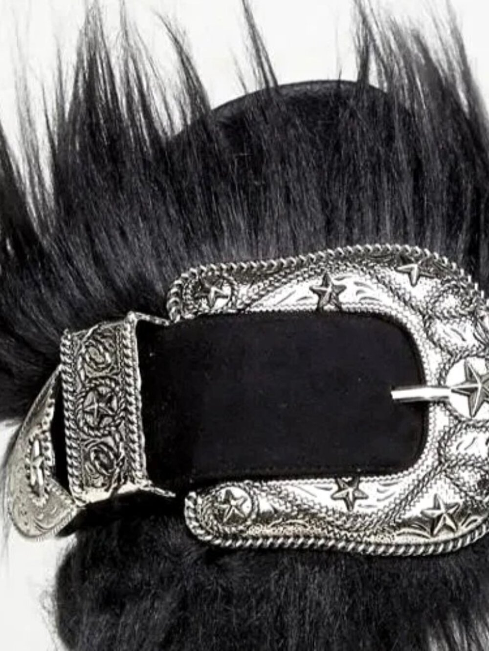 JEFFREY CAMPBELL Black Fur WESTERN BELT BUCKLE Platform SLIDES 9 Whimsygoth Y2K - Picture 3 of 8